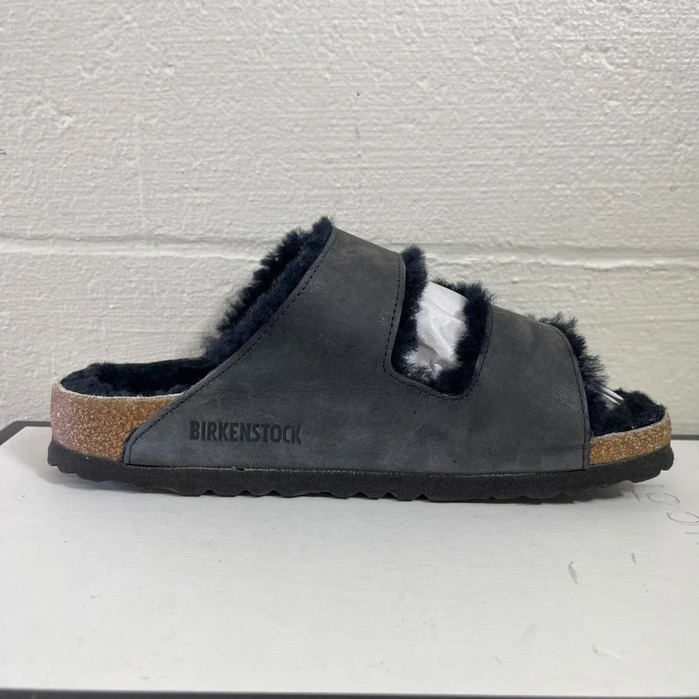 Birkenstock Arizona Big Buckle Black Shearling Sandals Slides Womens 36 EU/5 US‎